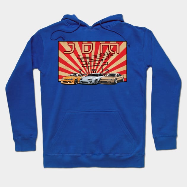 JDM Drift Cars with Torii Gate Graphic Hoodie by Surfer Dave Designs